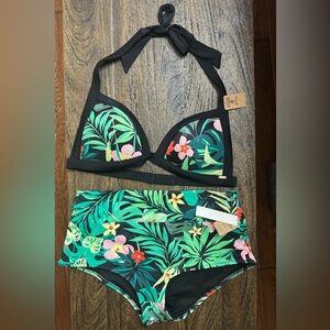 Victoria's Secret Black and Green Tropical Bikini
